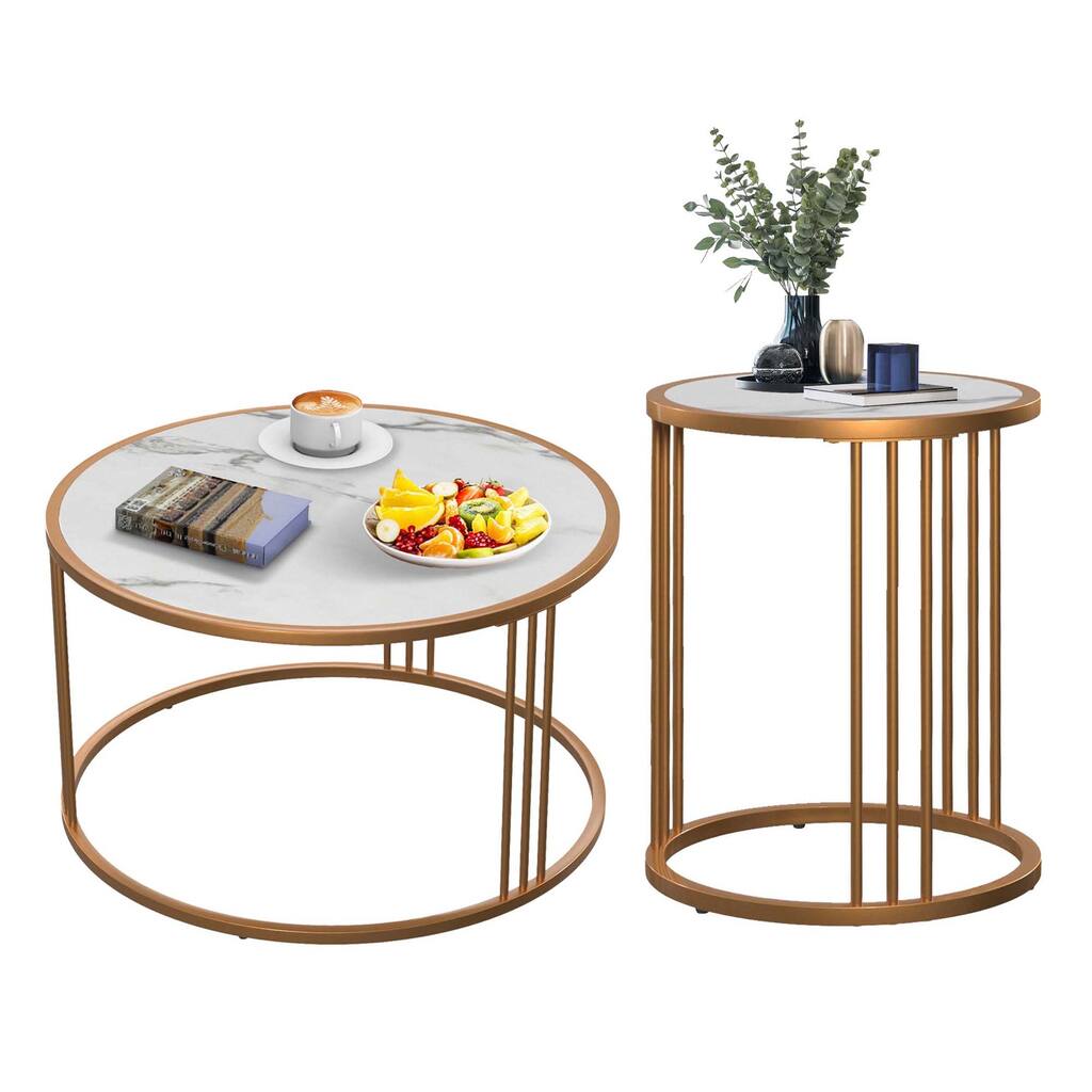Aukfa Modern Faux Stone Round Coffee Table Set