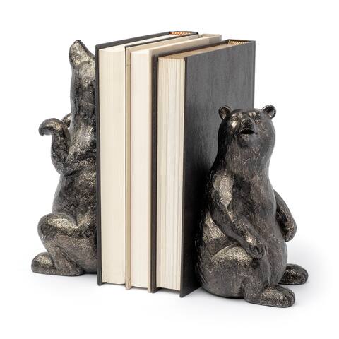 "Sleuth" Silver Resin Grizzly Bear Bookends - 7.5"W x 4.5"D x 9.4"H