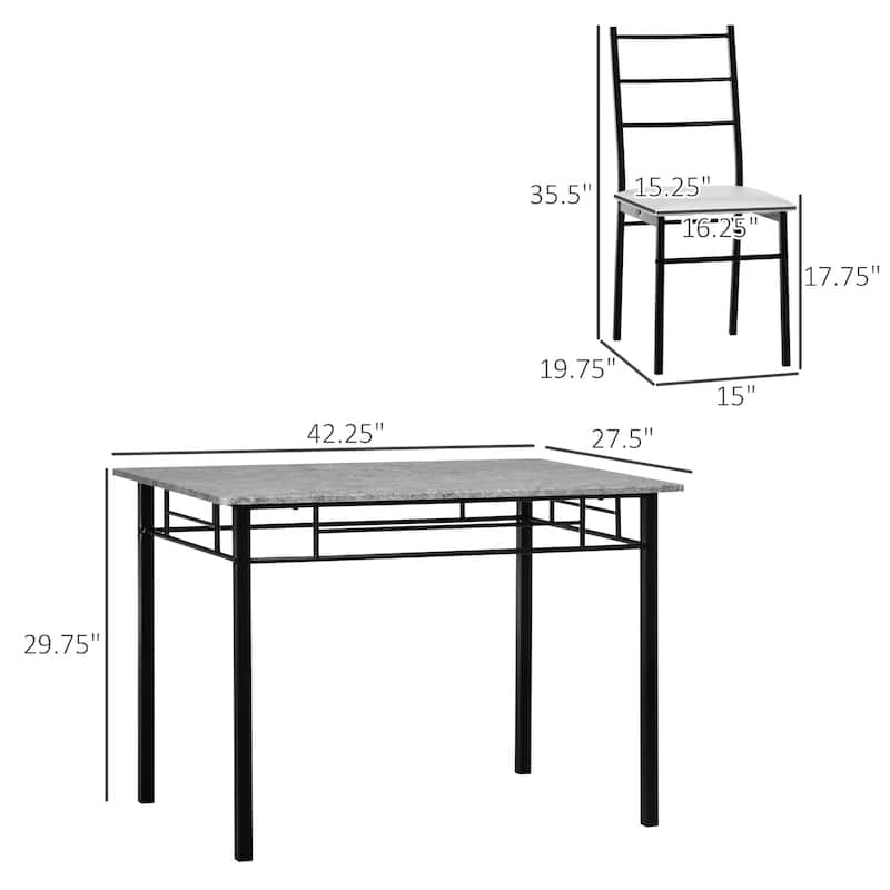 HOMCOM Kitchen Table and Chairs for 4, Modern Dining Table Set with Padded Sponge Cushion Chairs and Marble Textures