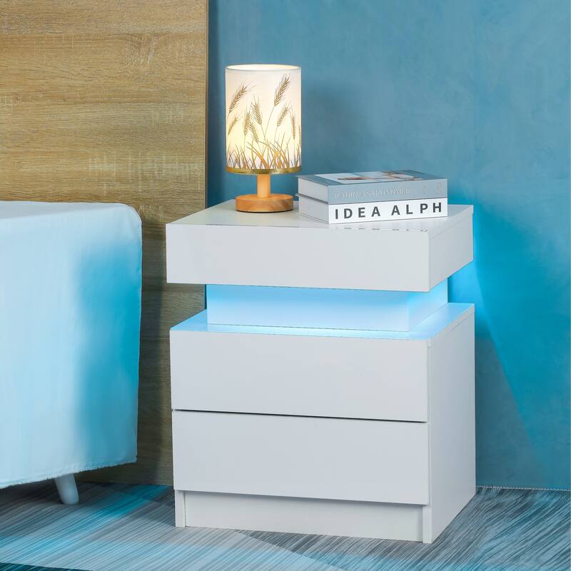 LED Nightstand Modern Black Nightstand with Led Lights Wood Led Bedside