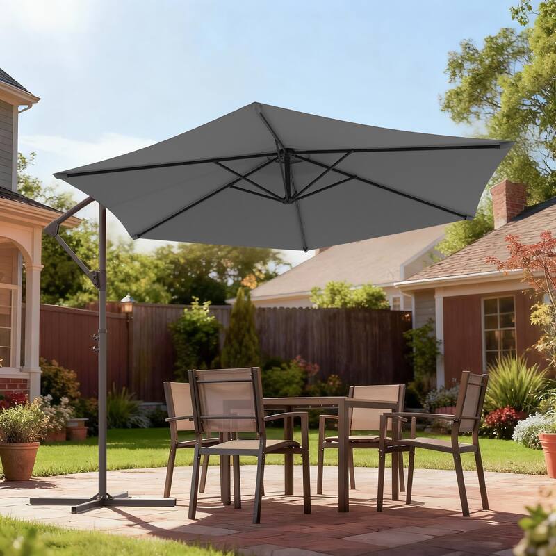 Sonkuki Outdoor 10FT Patio Offset umbrella for Garden - Warm Grey