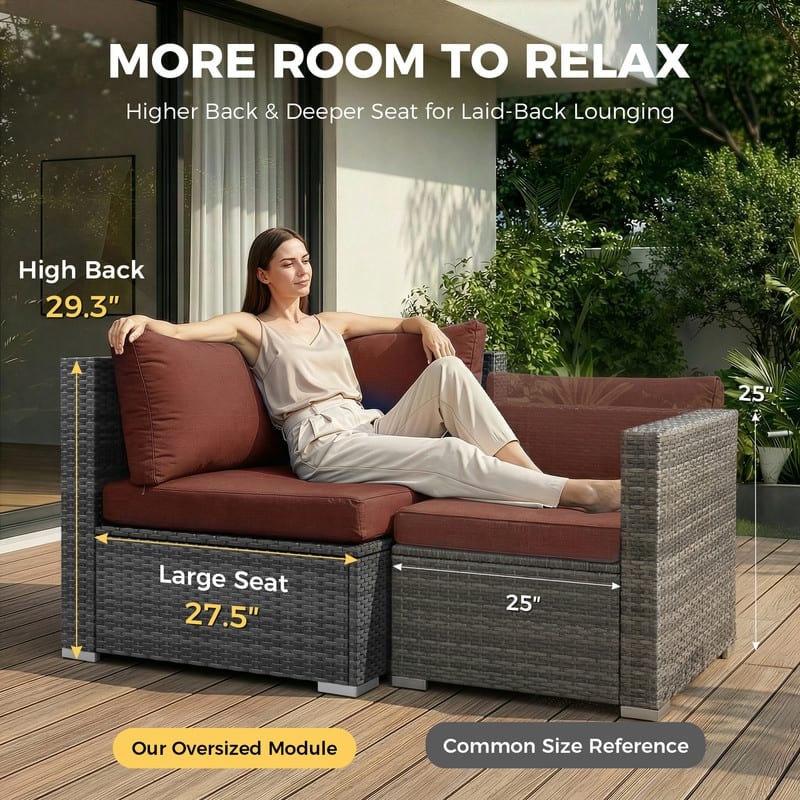 9-Piece Outdoor Modular Sectional Wicker Patio Conversation Set with CSA Fire Pit, Cushion