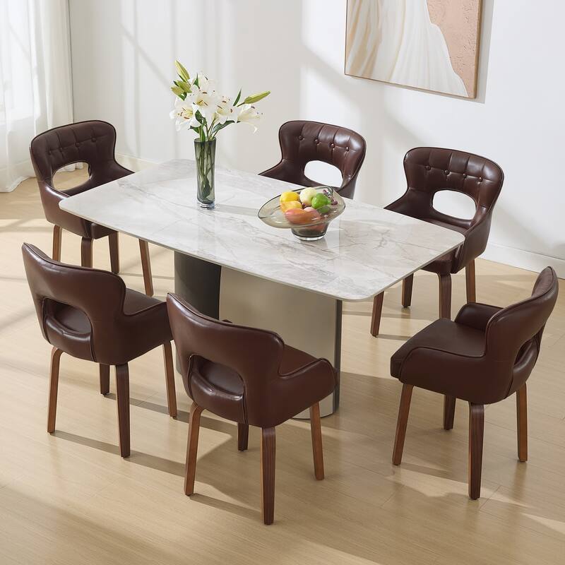 Bentwood Swivel Dining Chairs Set of 2/4/6, Faux Leather Upholstered Chairs Kitchen Chairs - Brown - Set of 6
