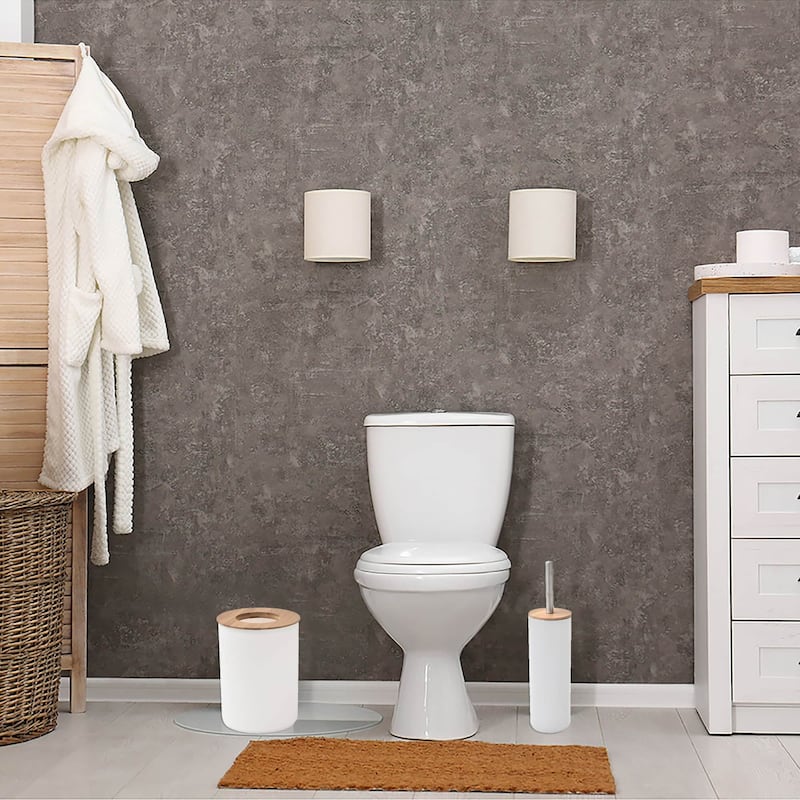 Toilet Brush and Holder Set Grey PADANG Bamboo - 3.8"L x 3.8"W x 14.12"H