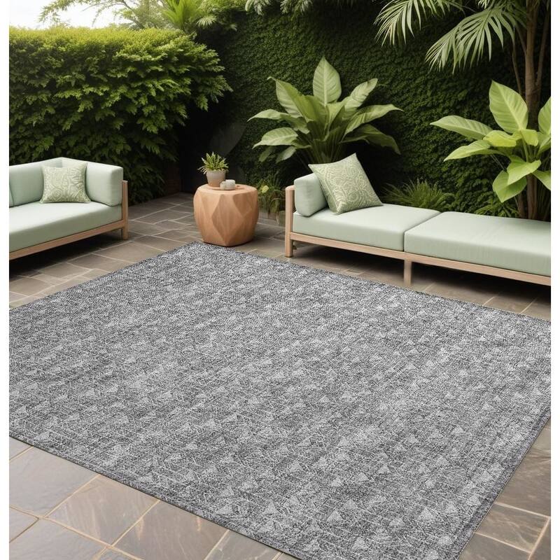 Alsiva Abstract Shapes Weather Resistant Timeless Fusion Outdoor Rug - 8' X 10' - Grey