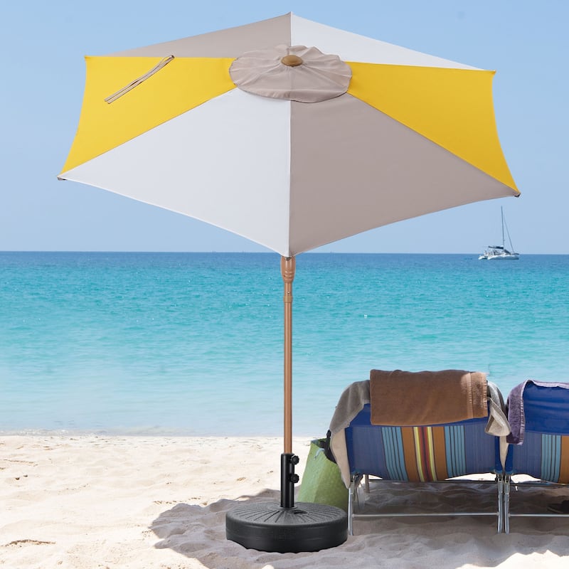 Autlaycil 7.5FT Solar Patio Umbrella with Base and Tilt,Crank - White+Yellow+Khaki