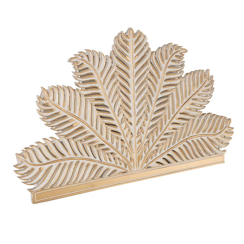 Wooden Palm Tree Leaf Panel Wall Decor with White Accents - Gold - Roche River Decor