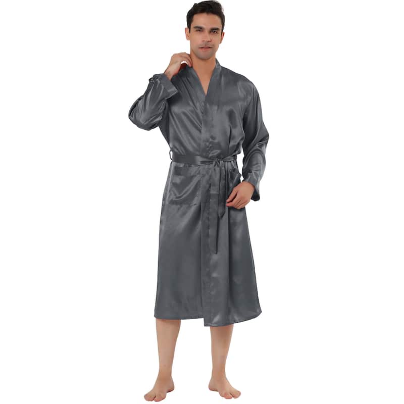 Men's Satin Robe Nightdress Sleepwear Pajama Dress Bathrobe