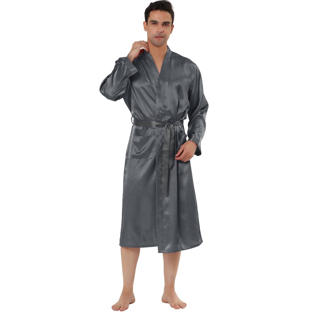 Men's Satin Robe Nightdress Sleepwear Pajama Dress Bathrobe