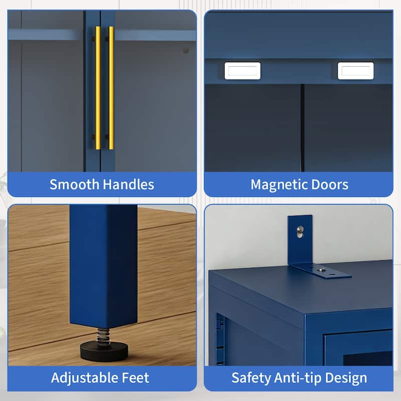 6-Tier Tempered Glass Curio Display Cabinet with 4 Doors, Adjustable Shelves, 13 Color Lights