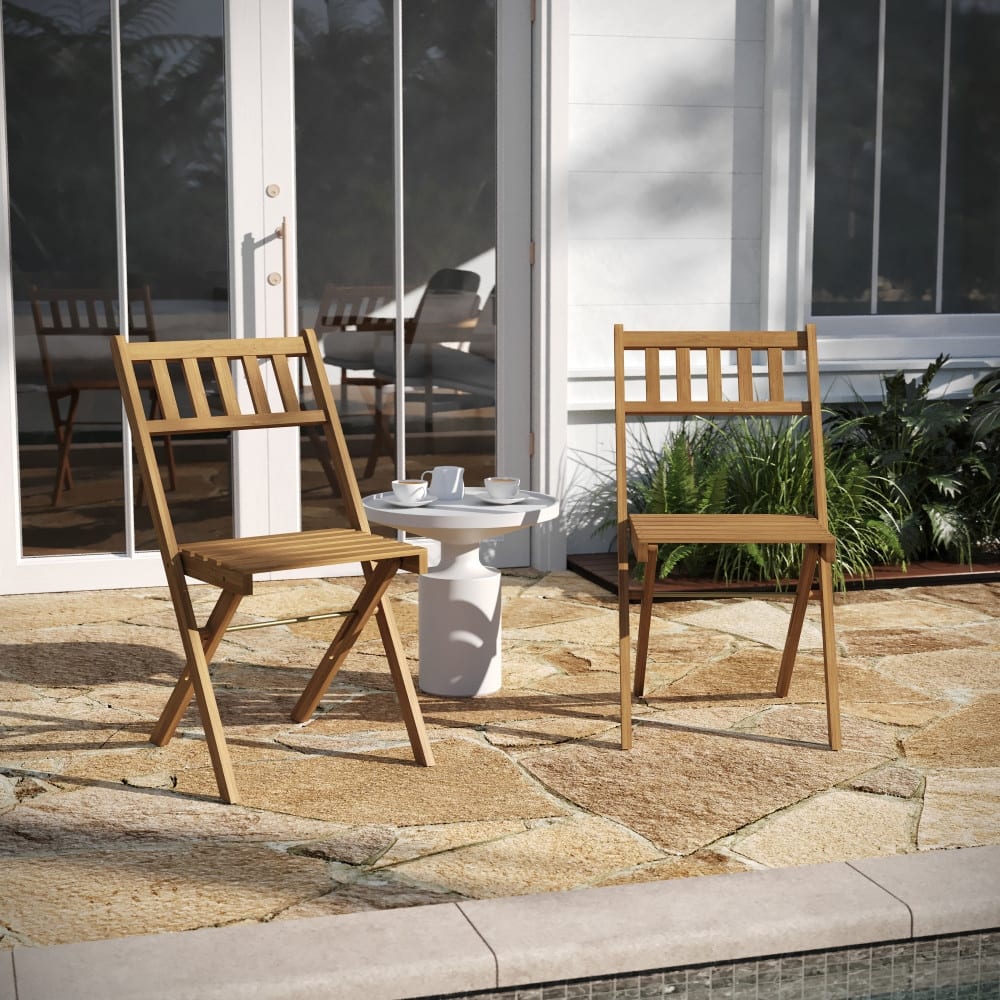 Indoor/Outdoor Solid Acacia Wood Folding Bistro Chairs - Set of 2