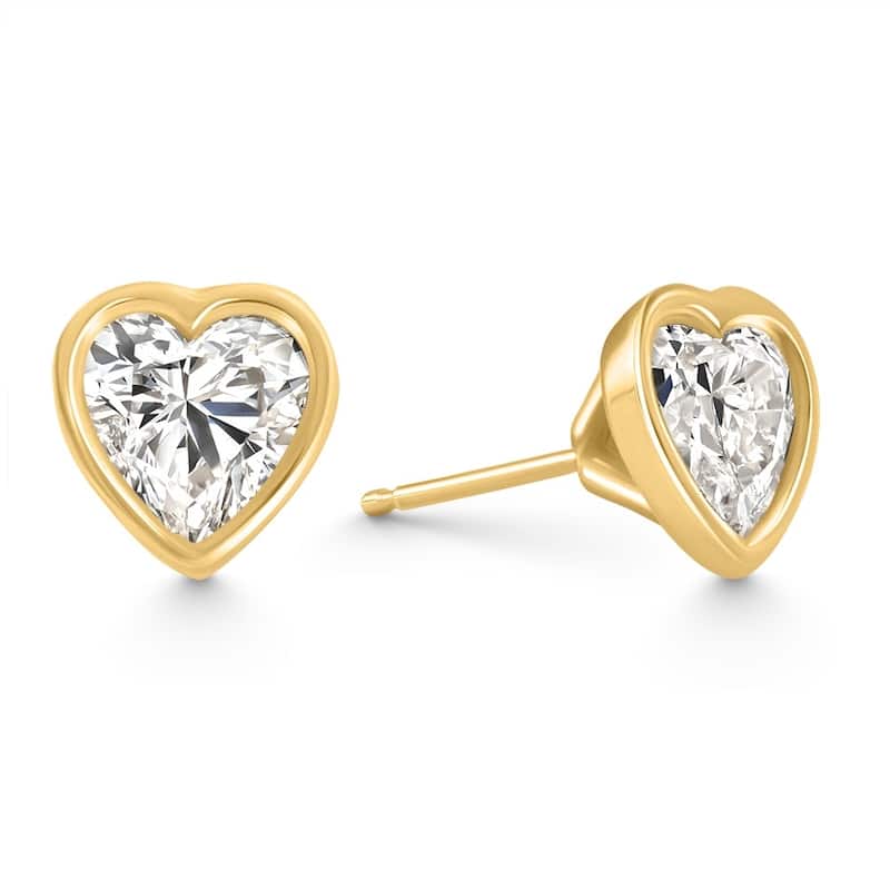 2Ct TW Heart Shape Diamond Bezel Stud Earrings Gold Lab Grown