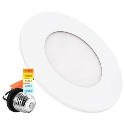 Luxrite 4" LED Recessed Light, 5 Color Selectable, Magnetic Trim, Dimmable, 500 LM, Wet Rated