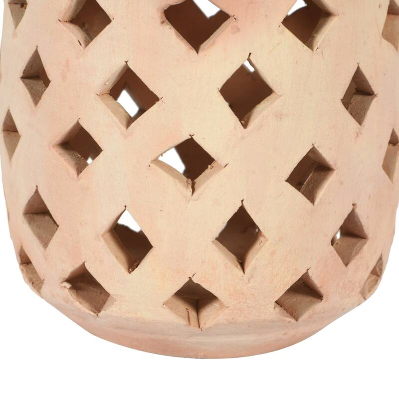 Diamond Cut Out Solid Terracotta Vase - 7" - Brown