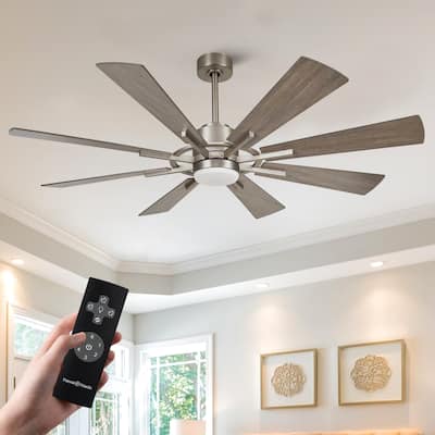 60-in Farmhouse 8-Blade Nickel Windmill LED Ceiling Fan with Light and Remote