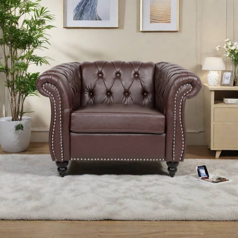 PU Leather 1-Seater Sofa with Pocket Springs - Dark Brown