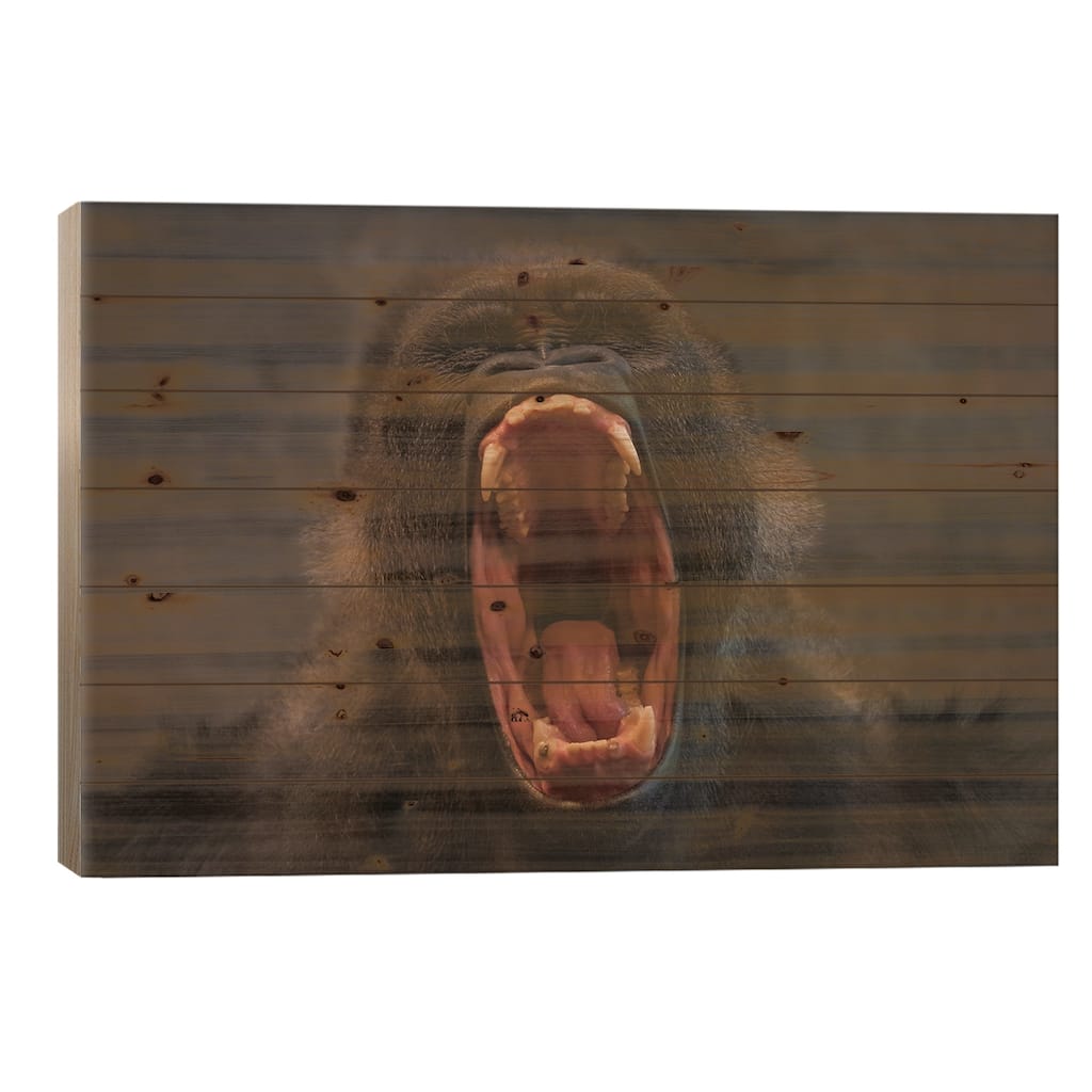 Silverback Roar Print On Wood by Louis Ruth - Multi-Color