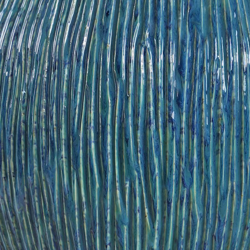Ribbed Textured Ceramic Table Lamp with White Drum Shade - 23.5" - Blue and Green