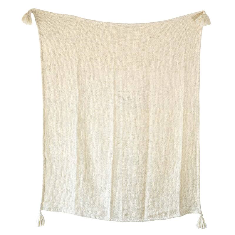 Foreside Home & Garden Tasseled Throw Blanket Cream Polyester
