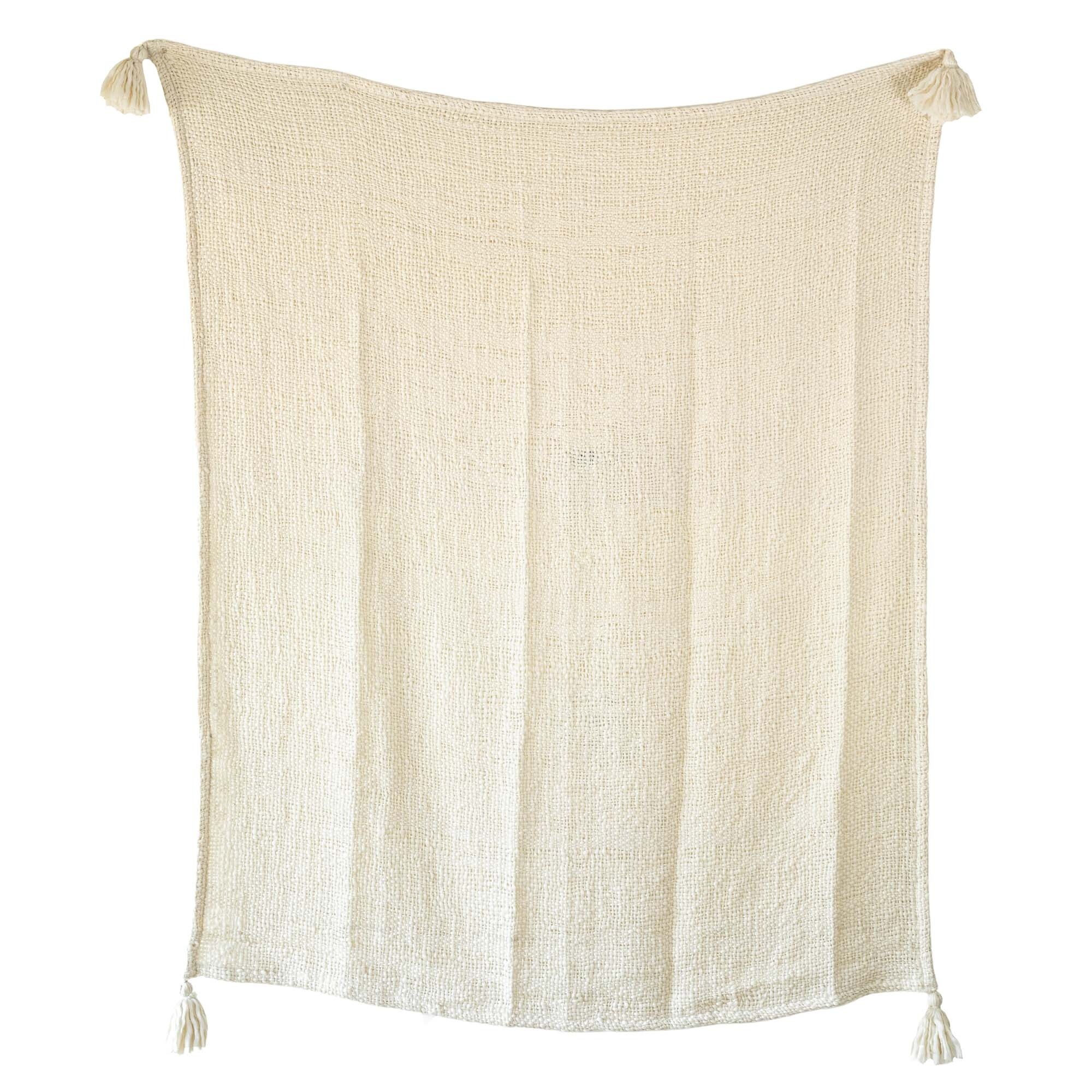 Foreside Home & Garden Tasseled Throw Blanket Cream Polyester