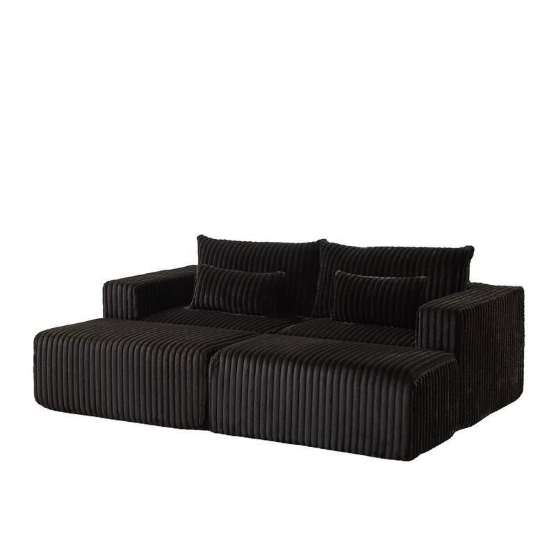 87'' Oversized Corduroy Chaise Lounge with Removable Ottoman Bench, Modular Sleeper Sofa Couch