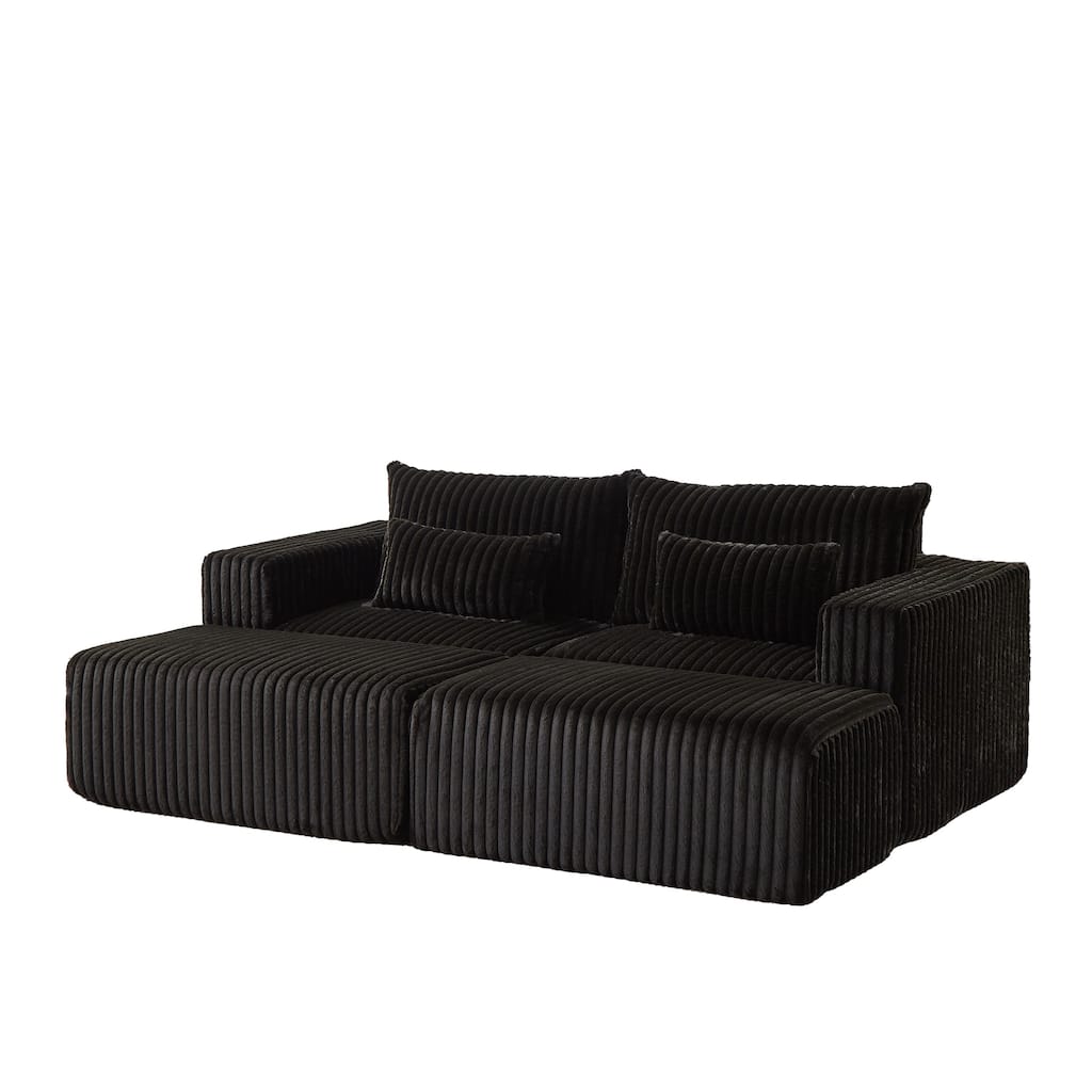 87'' Oversized Corduroy Chaise Lounge with Removable Ottoman Bench, Modular Sleeper Sofa Couch
