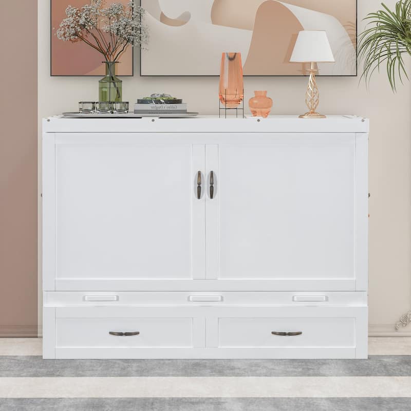 Full Size Space-Saving Design Murphy Bed with USB Ports, Large Drawers and Metal Handles