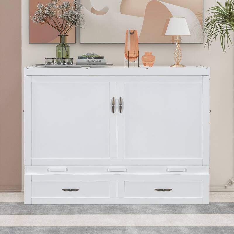 Space-Saving Design Murphy Bed with USB Ports, Large Drawers and Metal Handles