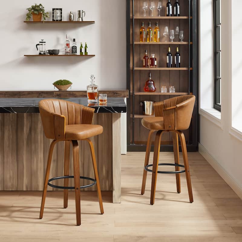 Art Leon Wood and Faux Leather Counter Height Barstool, Set of 2