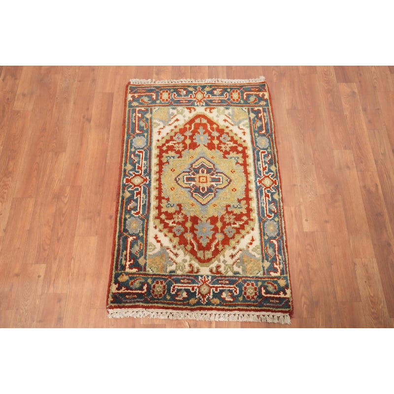 Hand Knotted Oriental 100% Wool Carpet Traditional Medallion Oranges & Rust Heriz (serapi) Area Rug - 3' 0'' X 2' 0''