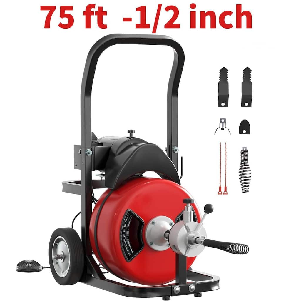 75FT 1/2 Inch Portable Electric Drain Auger, Drain Cleaning Machine