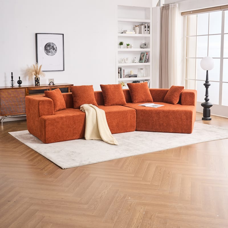 Orange Polyester Memory Foam Couch, No Installation, Deep Seat