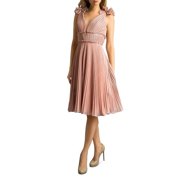 Basix Black Label Womens Midi Dress Pleated Floral Shoulder Pink