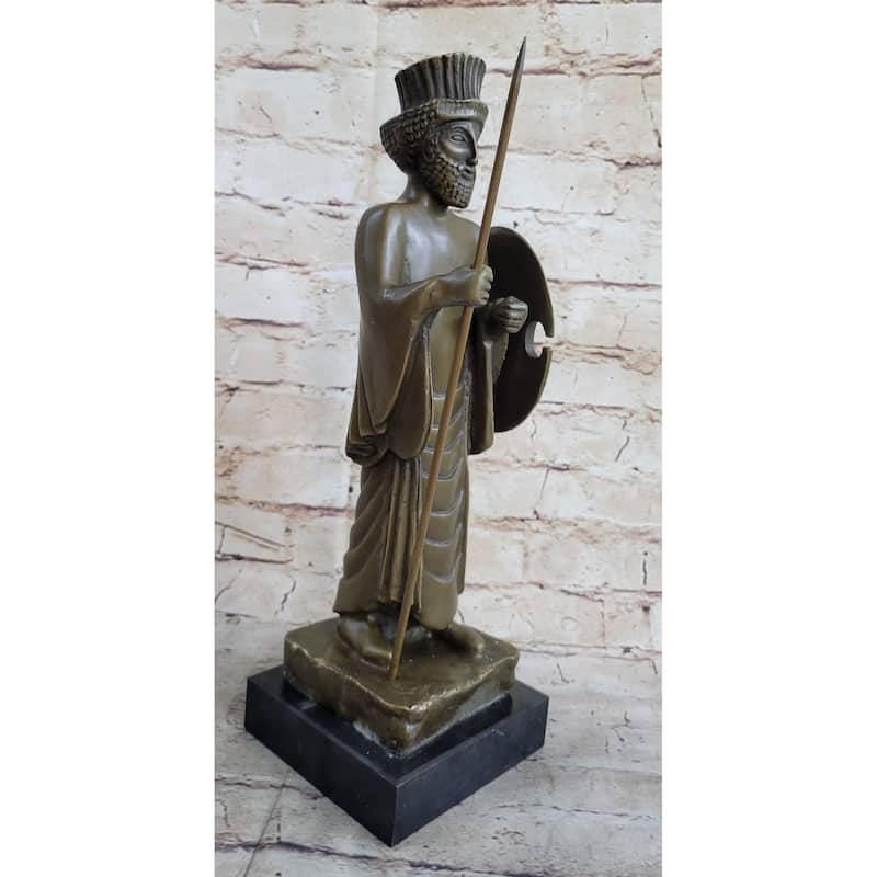 Achamenid Persian King Cyrus Darius Xerxes Bronze Statue Sculpture Figure Marble Base 14 Inches X 5 Inches