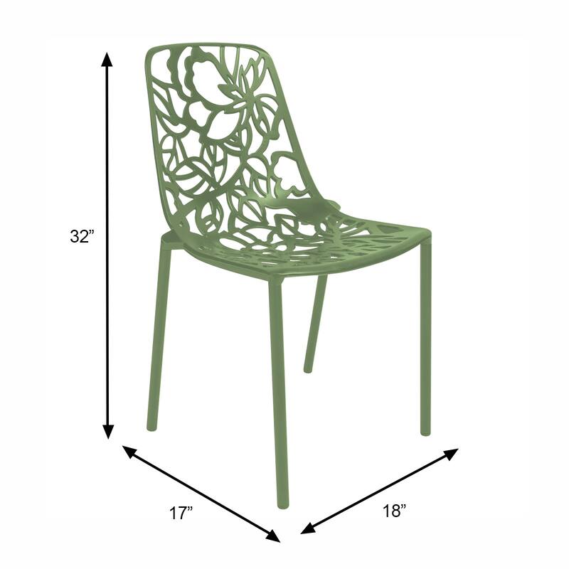 Devon Aluminum Floral Cutout Stackable Dining Chair for Dining Room, Patio, or Garden