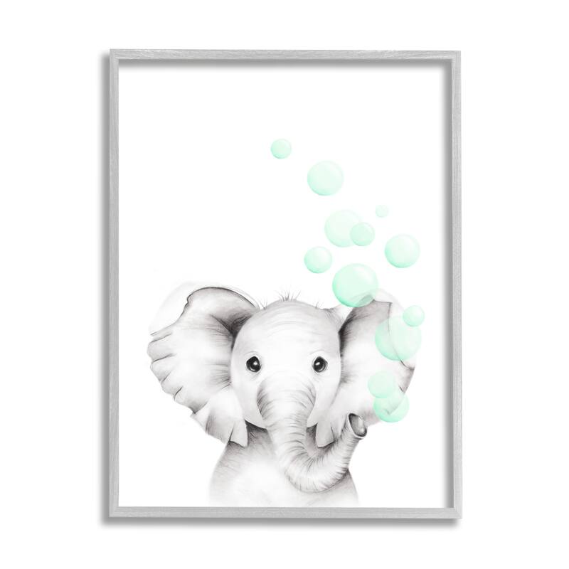 Stupell Cute Cartoon Baby Elephant Zoo Animal Painting,11x14, Design By Artist Studio Q - Grey - 16 x 20 - Grey
