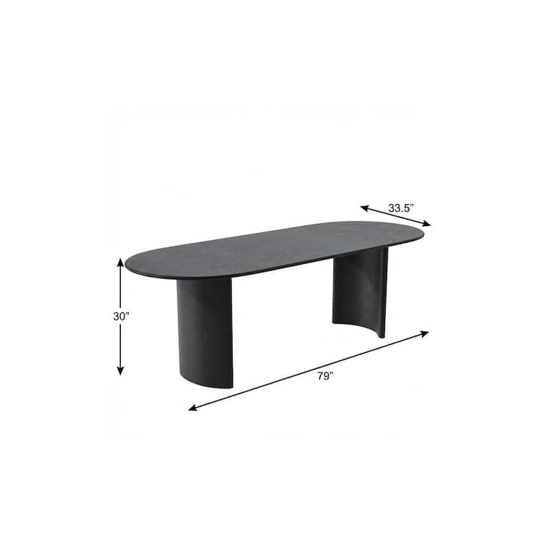 HomeRoots 79" Black Solid Wood Double Pedestal Base Oval Dining Table - 79.00 in. x 30.00 in. x 33.50 in.