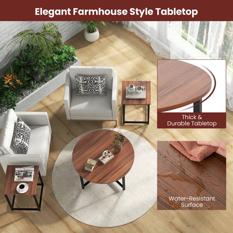 Gymax Round Nesting Table Set of 3 Modern / Farmhouse Coffee Table w/2