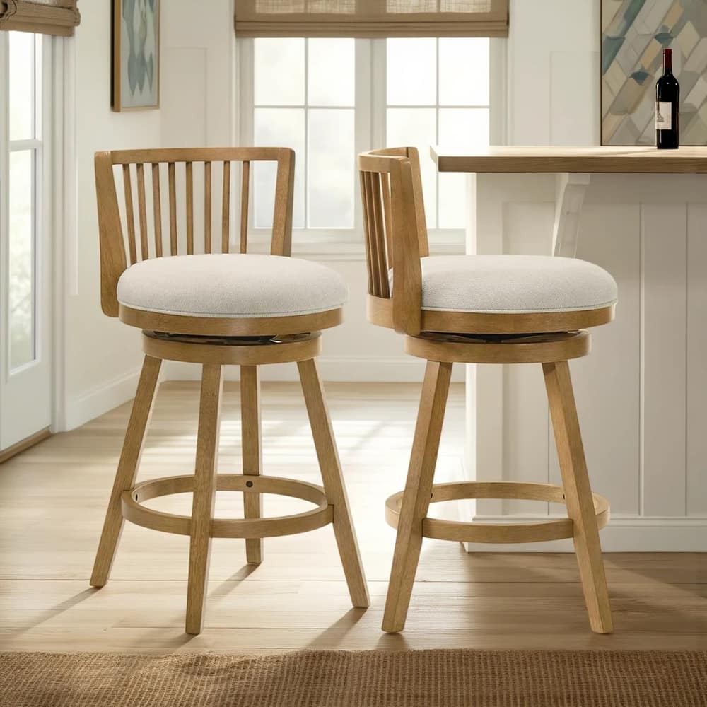 Harper Modern Swivel Bar Stool, Upholstered Counter Height Chair with Solid Wood Frame for Kitchen Island