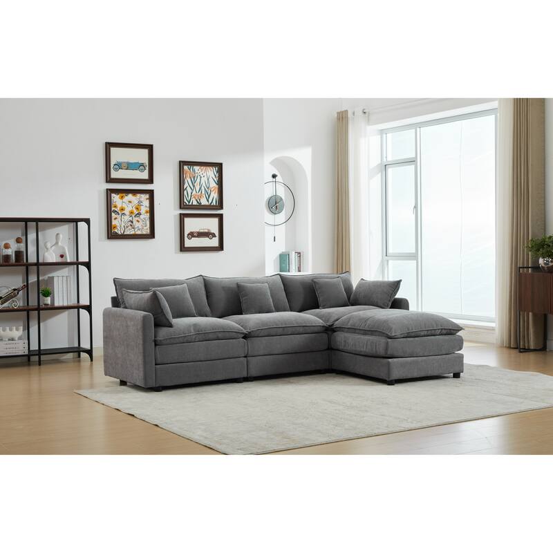 3-Seater L-Shaped Sofa with Ottoman, Grey Chenille, 99x65x32 inches, Modular & Comfortable