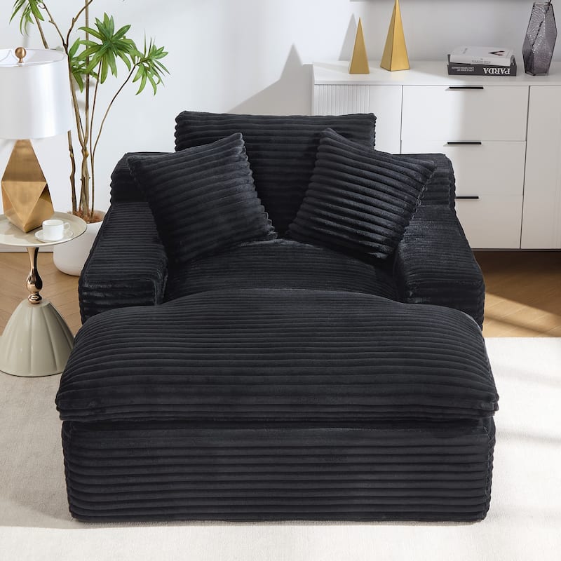 67" Upholstered Full Foam Chaise Lounge Chair Convertible Sofa Bed with Pillows, No Assembly Required - Black