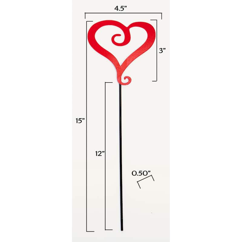 3" Iron Heart on 12" Planter or Garden Floral Stake, Set of 6