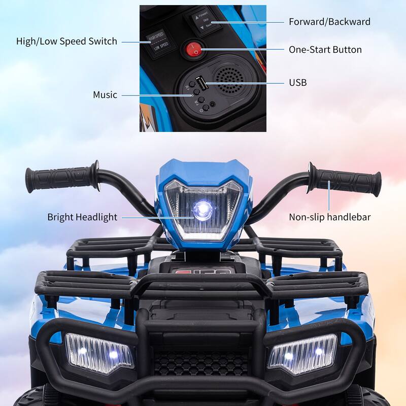 12V Kids Ride on ATV with LED Light, Music, USB,1.5-2.2mph