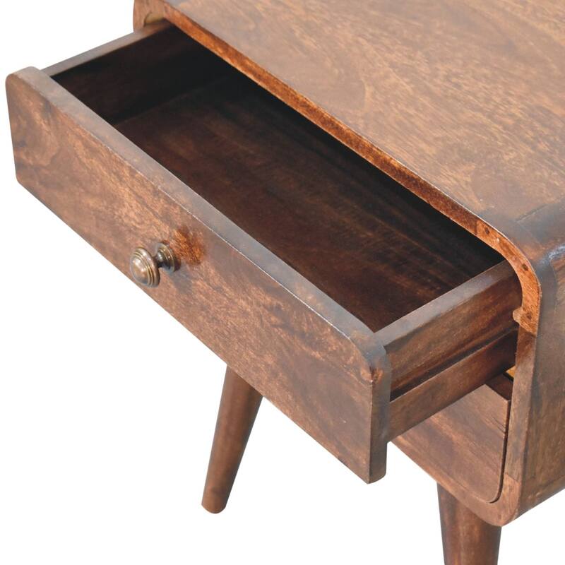 Artisan Furniture Solid Wood Curved California Walnut Bedside, Dark Brown With Two Drawers