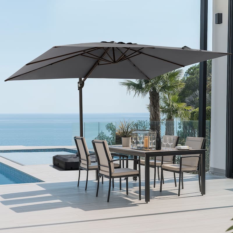 Pellebant Outdoor Patio 9 FT x 12 FT Cantilever-Offset Umbrella with Base - Dark Grey