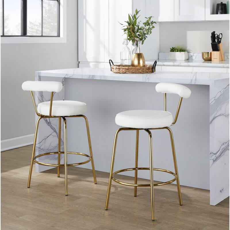 Silver Orchid Caines 26" Fixed-Height Gold Counter Stool (Set of 2)