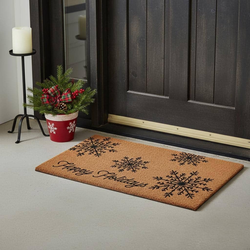 HomeRoots 17" X 29" Brown And Black Christmas Merry Christmas Outdoor Coir Door Mat - 17.00' X '29.00