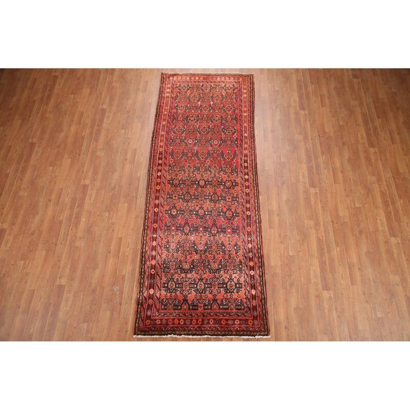 Hand Knotted Oriental 100% Wool Carpet Traditional All-Over Red Mahal Runner Rug - 9' 8'' X 3' 6''
