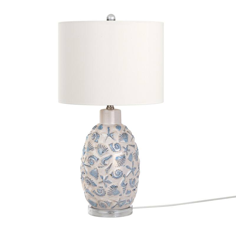 Lux Lighting Ceramic Sea Shell Coastal White and Blue Table Lamps (Set of 2) 3-Way Switch