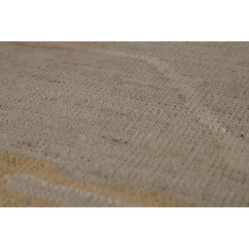 Vegetable Dye Oushak Turkish Rug Hand-Knotted Floral Wool Carpet - 8'5" x 9'10"
